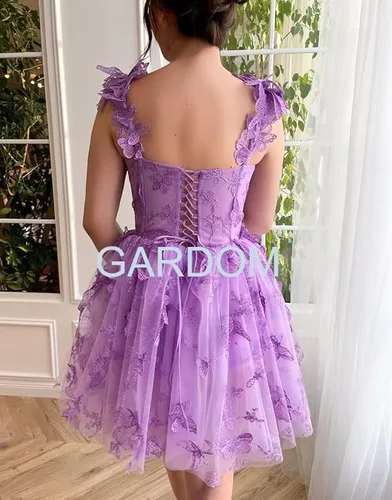 Vista 3 de Vestidos de encaje de mariposa 3D, vestidos de fiesta de bienvenida, corsé de tul corto, vestido de graduación, vestido de cóctel para adolescentes