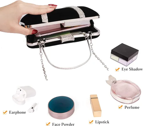 Vista 4 de Bolso de noche de terciopelo para mujer, bolso de mano brillante con diamantes de imitación