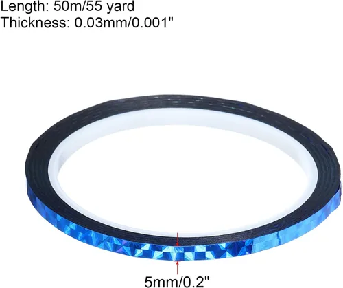 Vista 2 de PATIKIL Cinta prisma de 0.2 pulgadas x 55 yardas, adhesivo reflectante holográfico metalizado para detallar decoración de pared, arte, azul