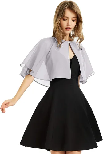 Vista 20 de Chal de gasa suave para mujer, envolturas, chal corto para vestido de noche, boda, capa, bolero, cubierta estilo flapper Negro