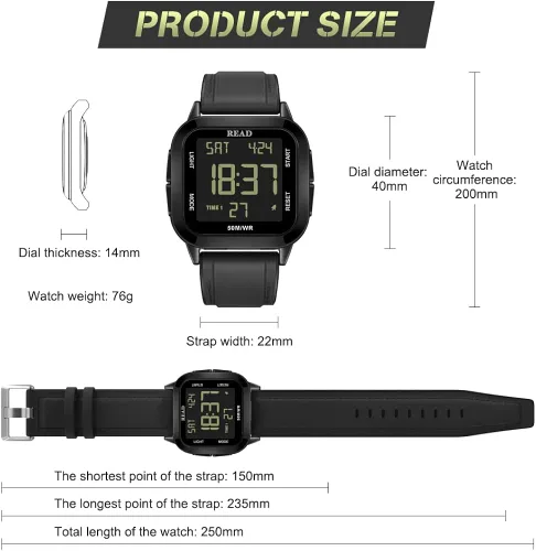 Vista 4 de READ Digital Watch for Men Wrist Watches Waterproof Watch Mens Digital Watch Stainless Steel Case Watch Outdoor Watches LCD Display with Alarm Clock