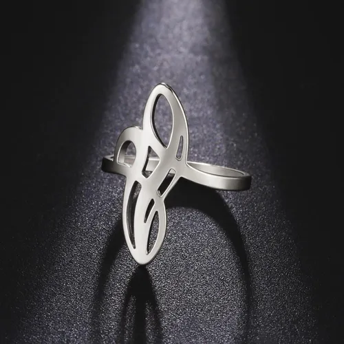 Vista 3 de Anillo de nudo de bruja, anillo de nudo celta de acero inoxidable con diseño geométrico de bruja, anillo de dedo Wiccano, anillo de boda, anillo