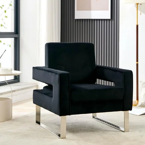 Vista 7 de Silla decorativa de terciopelo, sillón moderno con base plateada