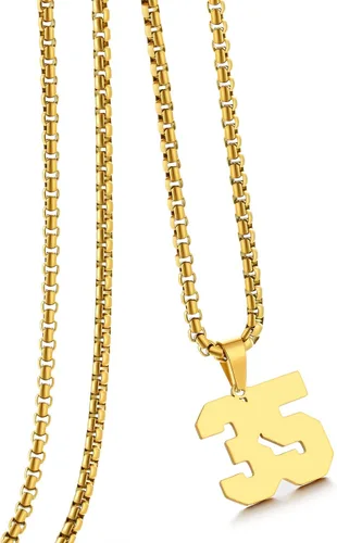Vista 53 de Collar de Número Dorado para Hombre, Cadena de Acero Inoxidable con Colgante de Número para Atletas, Joyería Deportiva Personalizada para Niños