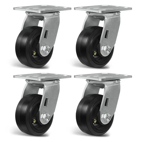 Vista 23 de Ruedas resistentes de 4 pulgadas, ruedas industriales de placa con rueda de goma, utilizadas para carrito de herramientas, plataforma, camión