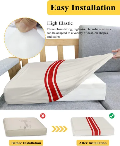 Vista 5 de Funda de sofá para sofá de 3 cojines, 1 pieza, Feliz Navidad, invierno, vacaciones, retro, rayas rojas, funda elástica duradera para sala de estar