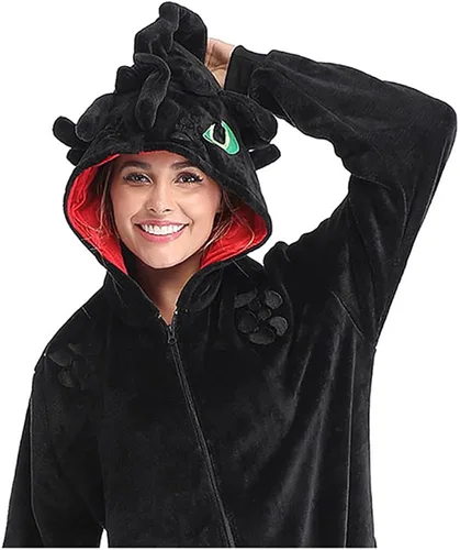 Vista 5 de Disfraz de dragón negro para mujer pijama de Halloween