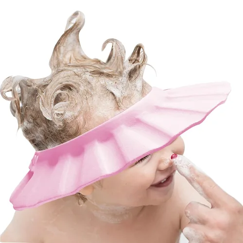 Vista 8 de Gorro de ducha suave y ajustable para bebé - Visera para la cabeza para lavar el cabello, protección para el baño - Gorro de baño para niños Azul
