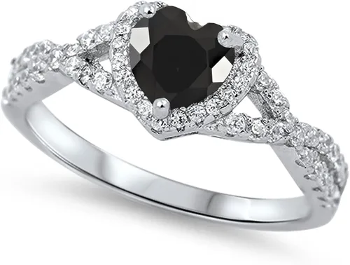 Vista 32 de Elige tu color. Anillo de compromiso de plata fina con diseño de corazón y halo Claro