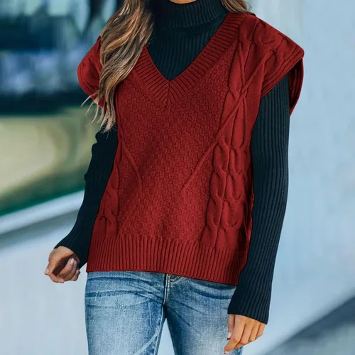 Vista 4 de Suéter de manga larga con cuello redondo para mujer, de gran tamaño, informal, grueso, holgado, túnica