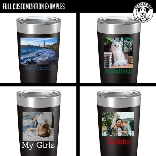 Vista 4 de Vaso personalizado de 20 onzas (17 colores) con foto impresa con aislamiento térmico de acero inoxidable recubierto de polvo con tapa, regalo