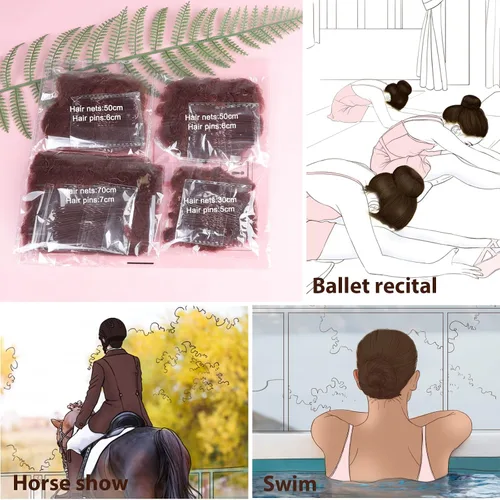 Vista 8 de Teenitor Juego de accesorios para el cabello, incluye 40 redes invisibles para recital de ballet y 80 pines para hacer moños, marrón, 3 tamaños