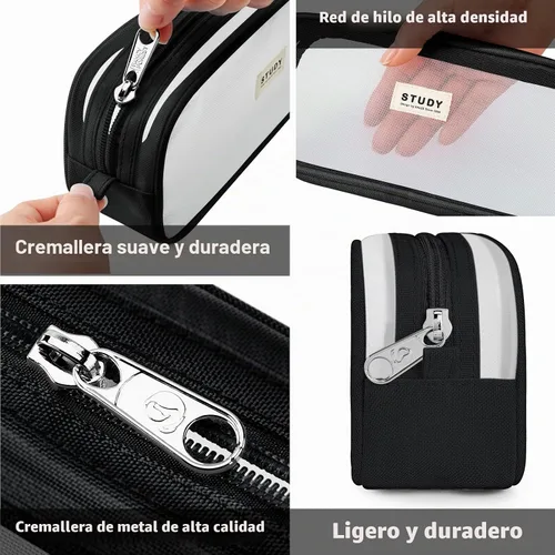 Vista 4 de KALIDI Estuche para lápices de malla cuadriculada de gran capacidad, estuche grande para lápices con cremallera, bolsa de lápices simple, bolsa