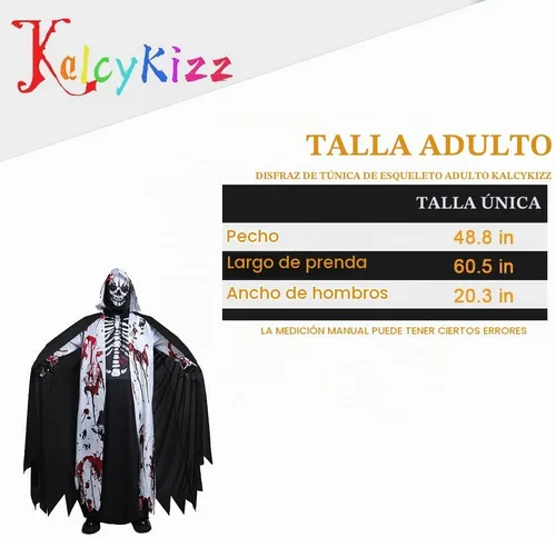 Vista 6 de Disfraz de esqueleto para adulto con capucha, disfraces de Halloween