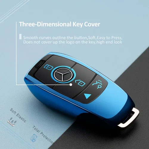 Vista 3 de Compatible con funda para llavero Mercedes Benz, accesorios azules