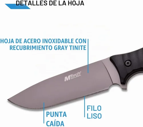 Vista 3 de MTech USA mt-20 – 70 C Fixed Blade cuchillo, gris titanio, mango negro, 10 pulgadas