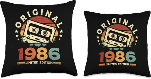 Vista 3 de Retro Limited Edition 1986 Cassette Tape 40th Birthday Throw Pillow