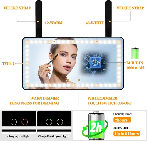 Vista 3 de Espejo de tocador para parabrisas del coche con luces, 2 piezas de accesorios de espejo de maquillaje recargable para coche, regalos de cumpleaños