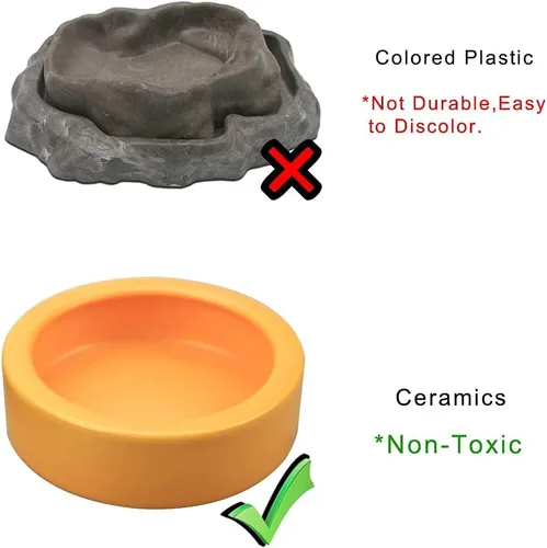 Vista 4 de Plato de cerámica para gusano de reptil, a prueba de escape, cuenco circular (grande, naranja)