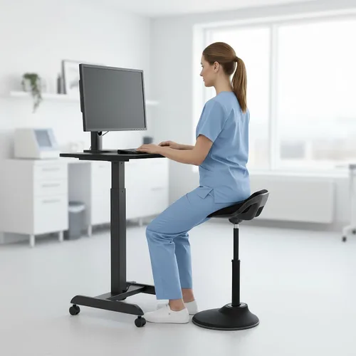 Vista 2 de Mount-It! Taburete ergonómico de pie, silla inclinada de altura ajustable para escritorio de pie, asiento activo inclinado de 360°, cojín de espuma