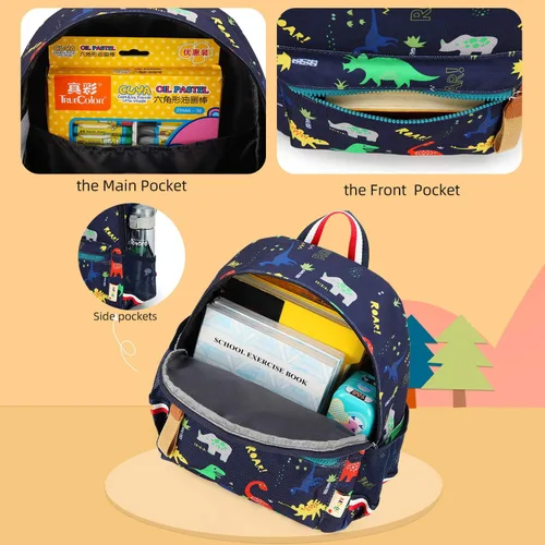 Vista 4 de willikiva Cartoon Bus 12 - Mochila de jardín de infantes para niños y niñas, mochila impermeable para niños preescolares con correa y arnés de Azul