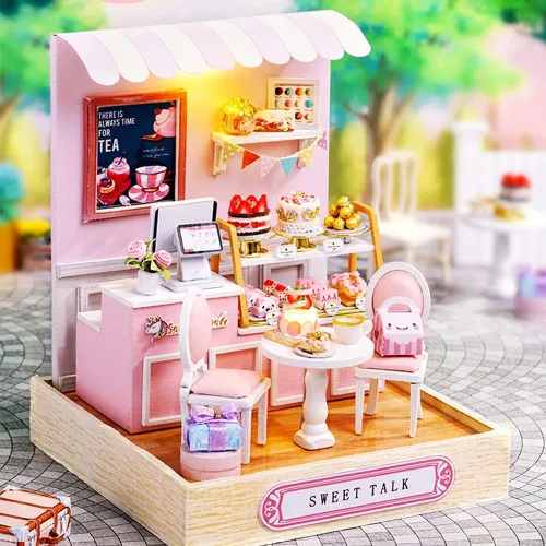 Vista 3 de Roroom Kit de casa de muñecas en miniatura y muebles, modelo de casa de muñecas en 3D con cubierta a prueba de polvo y LED, idea creativa de Qt-032