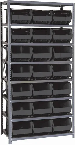 Vista 125 de Quantum QSBU-245BK Heavy Duty Shelving Unit with (7) Shelves and (24) QUS245 Black Bins for Garage Warehouse Storage Distribution 400 lb Load