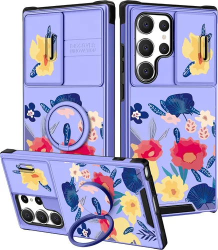 Vista 32 de Funda 2 en 1 para Samsung Galaxy S23 Ultra Flamingo para mujeres y niñas, diseño femenino de flamencos con cubierta deslizante para cámara y soporte