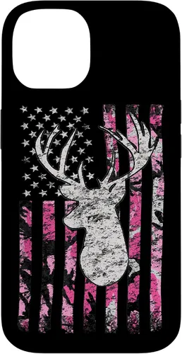 Vista 4 de Pink Camo American Flag Deer Hunter Women's Hunting Case for iPhone 17