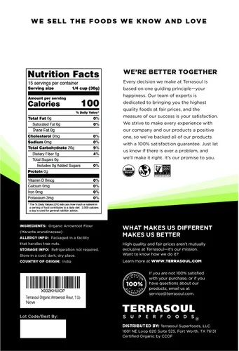 Vista 2 de Terrasoul Superfoods Harina de arrurruz orgánica, 2 libras (paquete de 2)