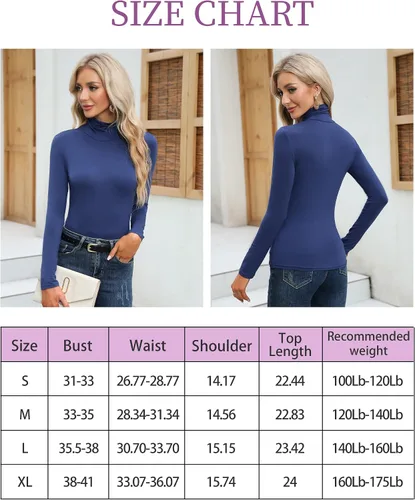 Vista 5 de Camisetas de manga larga para mujer, cuello alto, ajustadas, ligeras, informales, activas