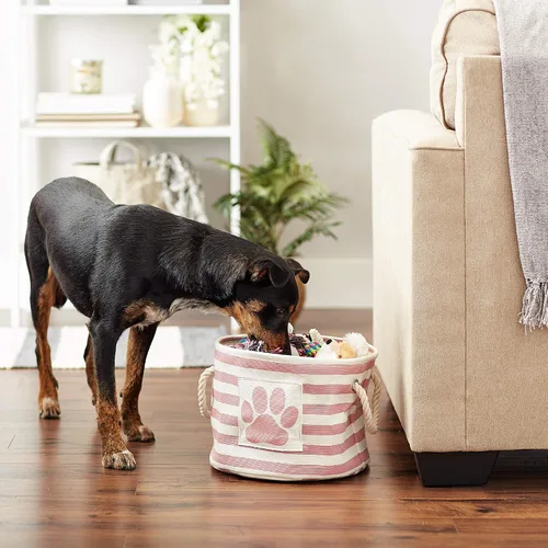 Vista 52 de Bone Dry - Cesta de almacenamiento para mascotas, diseño de parche de pata rayado, aguamarina, rectángulo pequeño