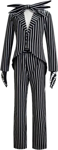 Vista 2 de Jack Skellington - Disfraz de pesadilla antes de Navidad, vestido de traje de rayas para cosplay de Halloween