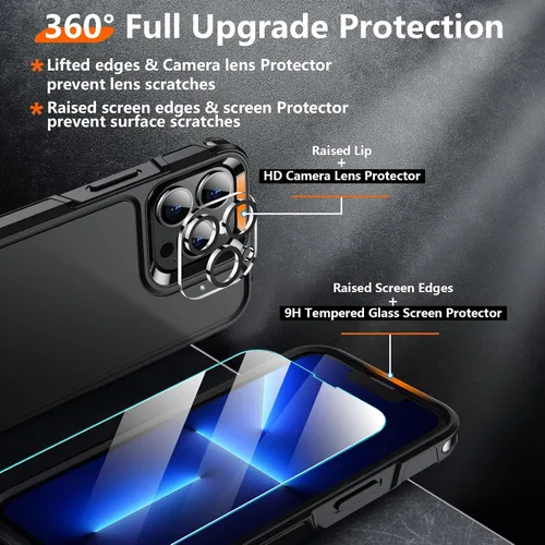 Vista 3 de Red2Fire Funda para iPhone 13 Pro Max, con 2 protectores de pantalla de vidrio + protector de lente de cámara, a prueba de caídas militares de 12