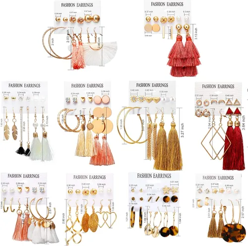 Vista 6 de 637593 Pairs Fashion Earrings with Tassel Earrings Layered Ball Dangle Hoop Stud Jacket Earrings for Women Girls Jewelry Fashion and Valentine