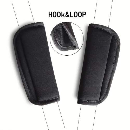 Vista 2 de SeedFuture Fundas de cinturón de seguridad para cochecito de bebé con gancho y bucle, color negro, paquete de 2, almohadillas ajustables