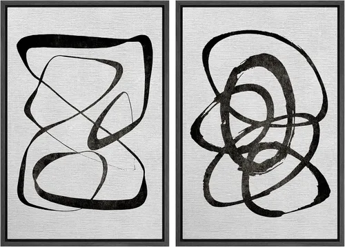 Vista 26 de SIGNWIN Lienzo enmarcado para pared, juego de arte con anillos de árbol de bosque grunge en blanco y negro, ilustraciones de naturaleza silvestre