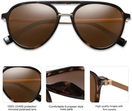 Vista 3 de SOJOS Retro Aviator Polarized Sunglasses for Women Men Double Bridge Ladies Shades SJ2078