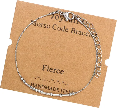 Vista 28 de JoycuFF Pulseras inspiradoras de código morse para mujeres, cuentas de plata, joyería con mantra de motivación, regalos para ella