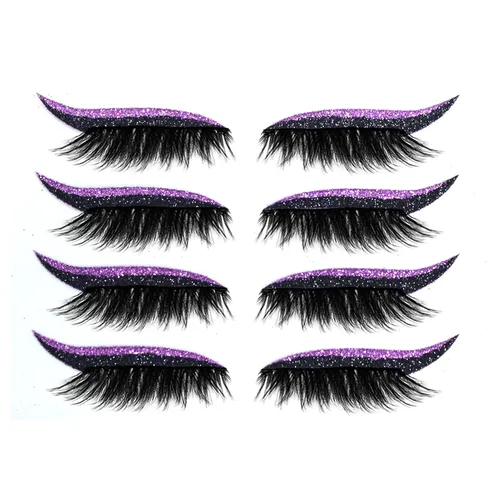 Vista 4 de Pestañas postizas, pestañas postizas de visón, 4 pares/juego de calcomanías delineadoras de ojos, reutilizables, coloridas, belleza, moda, línea