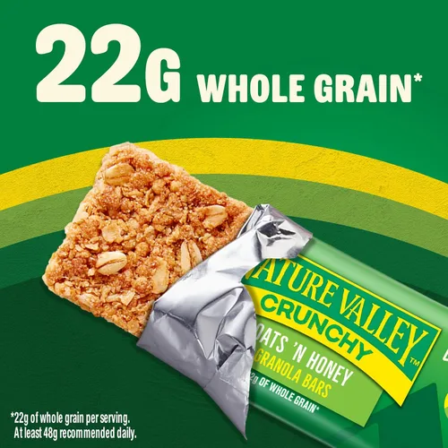 Vista 4 de Nature Valley Barras de granola crujientes, avena y miel, 12 unidades, 8.94 oz (6 bolsas) Avena integral con miel real, 0.78 oz de grano entero