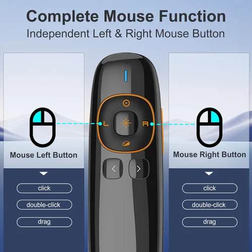 Vista 3 de Norwii N86s - Clicker ergonómico de presentación inalámbrico para pantalla LED LCD TV con puntero digital, Air Mouse Presentation Clicker