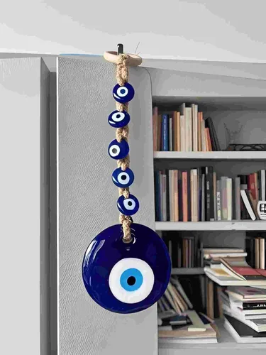 Vista 3 de Amuleto de cristal azul de 7.9 pulgadas con amuleto turco griego de nazar de buena suerte, adorno colgante hecho a mano para el hogar, oficina