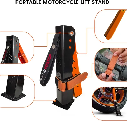Vista 4 de GRAND PITSTOP Soporte de Mantenimiento para Motocicletas, Soporte de Elevación Portátil y Compacto, Gato de Moto, Altura Ajustable para Limpieza
