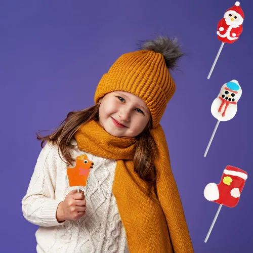 Vista 4 de Fruidles Paleta de Navidad de Papá Noel, reno, muñeco de nieve, surtido de botas de Navidad, sabor a fruta mixta, paquete de 12, 2 pulgadas