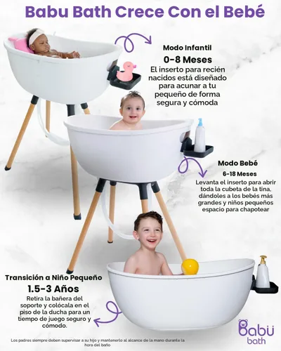 Vista 7 de Bañera de lujo para bebé con soporte de madera, diseño convertible de 3 etapas, ergonómico y protector de espalda (paquete negro (moderno))