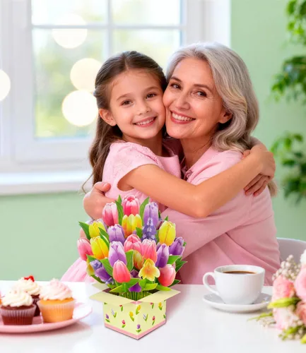 Vista 2 de Tarjeta de felicitación de primavera 3D con diseño de tulipanes coloridos para el día de la madre, cumpleaños, Pascua, aniversario, agradecimiento