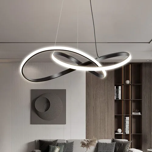 Vista 8 de Lámpara colgante LED moderna, lámpara de techo negra contemporánea con luces de anillo irregular para comedor, sala de estar, recámara, isla