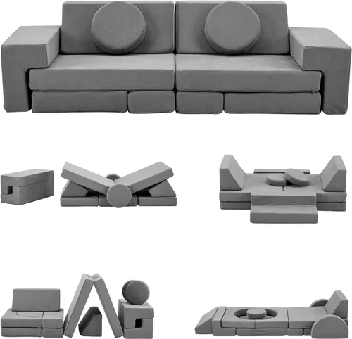 Vista 9 de Karl home Sofá para Niños de 14 Piezas, Sofá de Juego Modular para Niños, Sofá de Espuma Multifuncional para Niños Pequeños, Escalada y Relajación