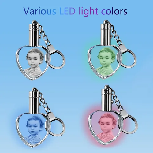 Vista 3 de HAN'S LASER Llaveros 3D personalizados con luz LED, llavero de cristal con tu propia foto, grandes regalos conmemorativos